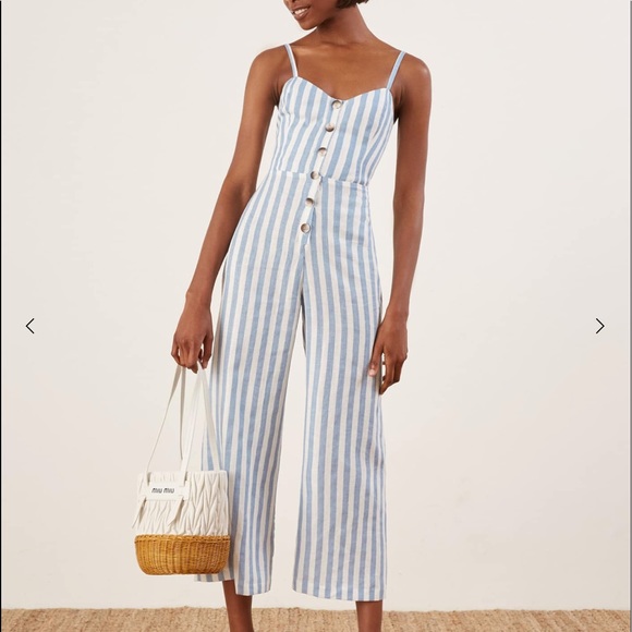 reformation striped jumpsuit